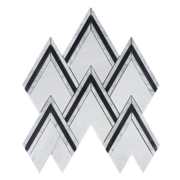 Nero Marquina & Carrara White & Thassos Chevron Marble Mosaic