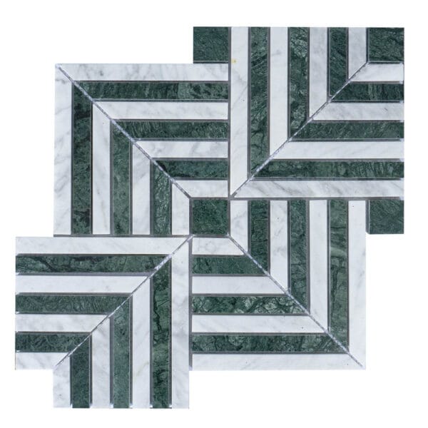 Indian Greeen & Carrara White Stunning Chevron Marble Mosaic - Image 2