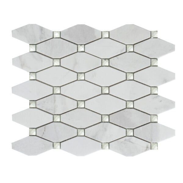 Carrara White & Diamond Long Hexagonal Marble Mosaic Tile