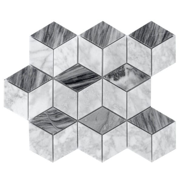 Nero Marquina & Carrara White & Bardiglio Hexagonal Marble Mosaic - Image 2