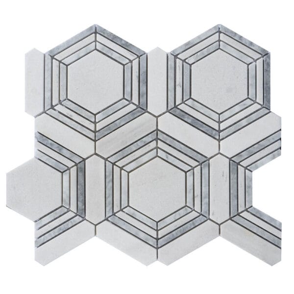 Bianco Carrara & White Thassos Hexagonal Marble Mosaic