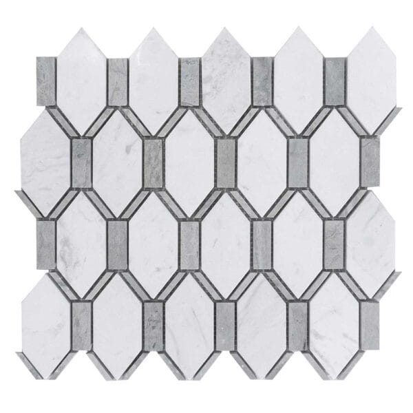 Volaka Hexagon and Rectangular Grey Marble Mosaic