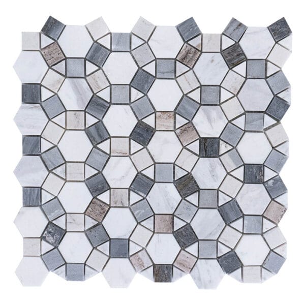 Palissandro Blue & Palissandro White & Volaka Marble Mosaic