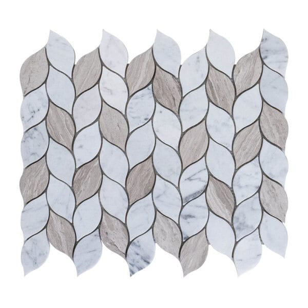 Carrara White & Wooden Grain Leaf Shape Marble Mosaic