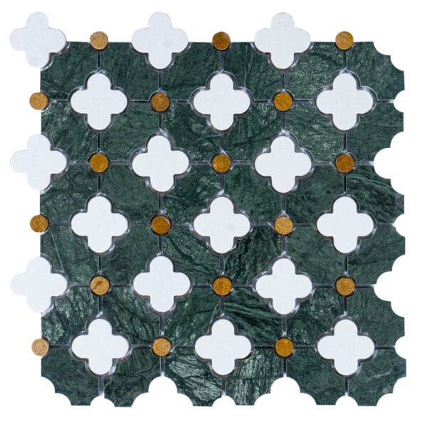 Thassos & Indain Green & Indus Gold Flower Marble Mosaic