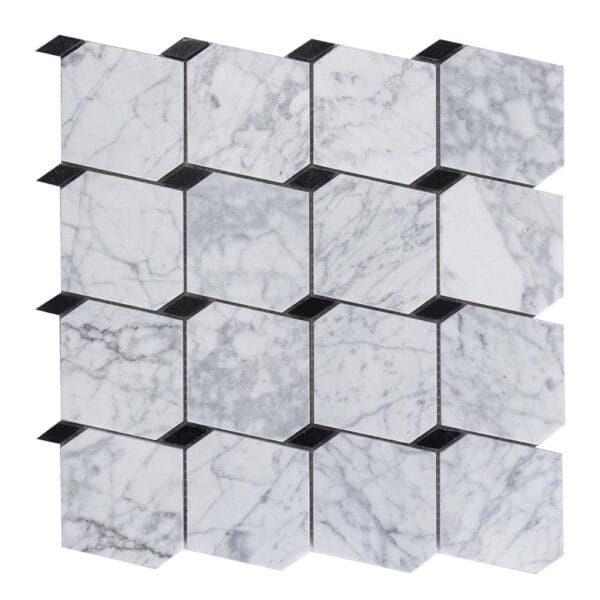 Carrara White & Nero Marquian Hexagonal Marble Mosaic Tile