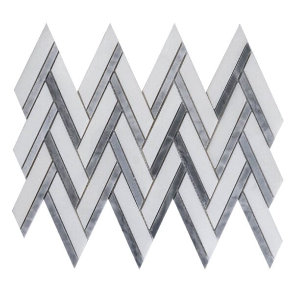 Carrara Grey & Thassos Herringbone Marble Mosaic
