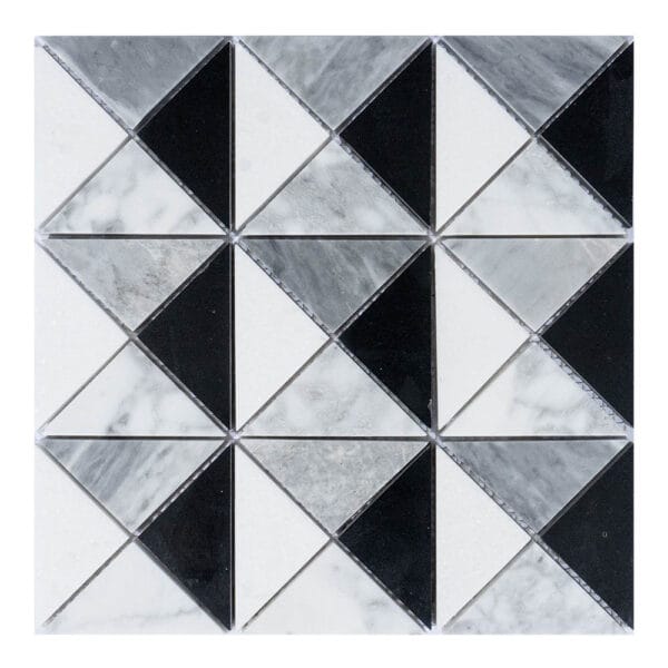 Thassos & Carrara White & Cloud Grey & Nero Marquina Triangle Marble Mosaic