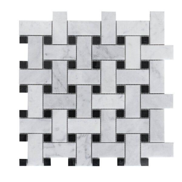 Carrara White & Nero Marquina Basket Marble Mosaic Tile