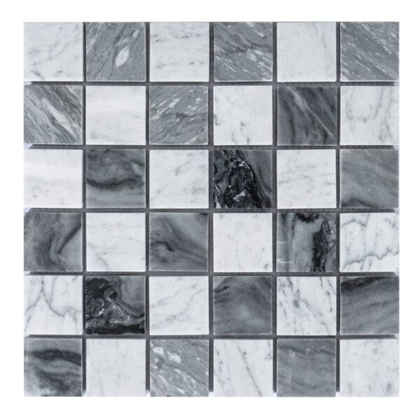Carrara White & Cloud Grey Chessboard Marble Mosaic