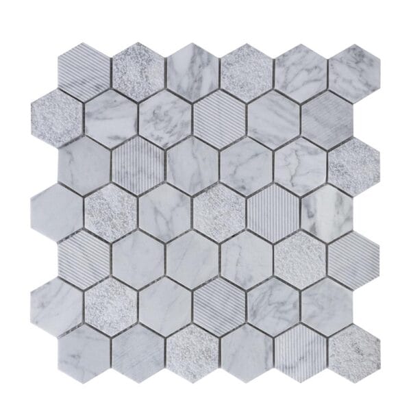 Carrara White 2 inch Hexagonal Mixed Surface Marble Mosaic Tile
