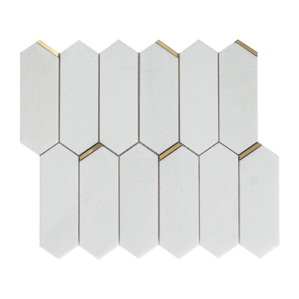 Thassos With Brass Long Hexagonal Marble Mosaic Tile