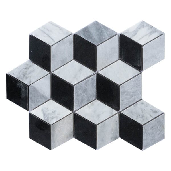 Nero Marquina & Carrara White & Bardiglio Hexagonal Marble Mosaic
