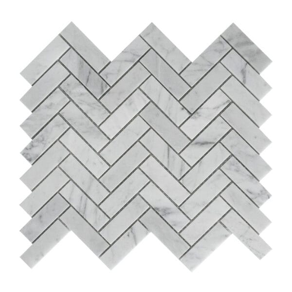 Carrara White 1x4 Inch Herringbone Marble Mosaic Tile