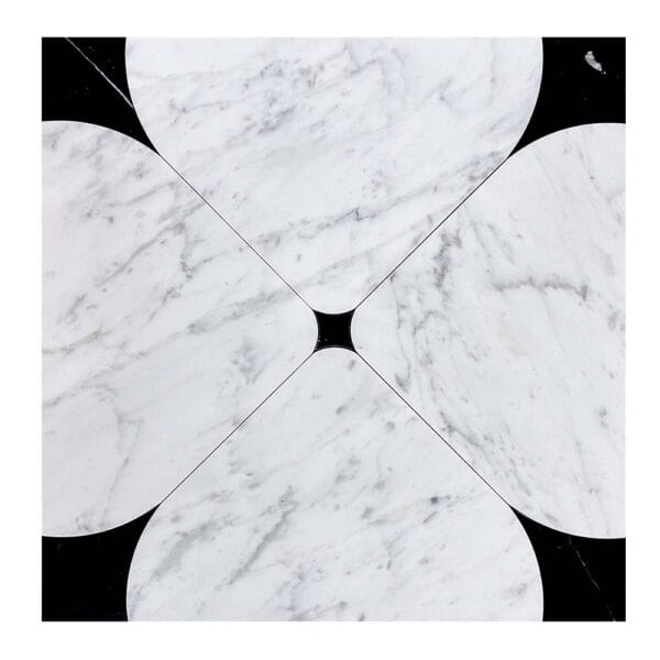 Water Jet Carrara White With Nero Marquina Mosaic Tile
