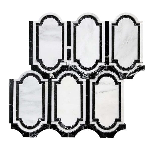 Water Jet Nero Marquina With Oriental White Mosaic Tile