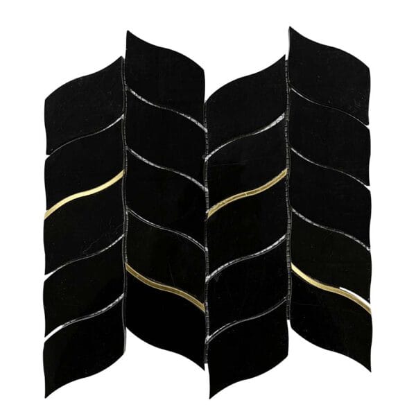 Chinese Nero With Brass Leaf Marble Mosaic Tile