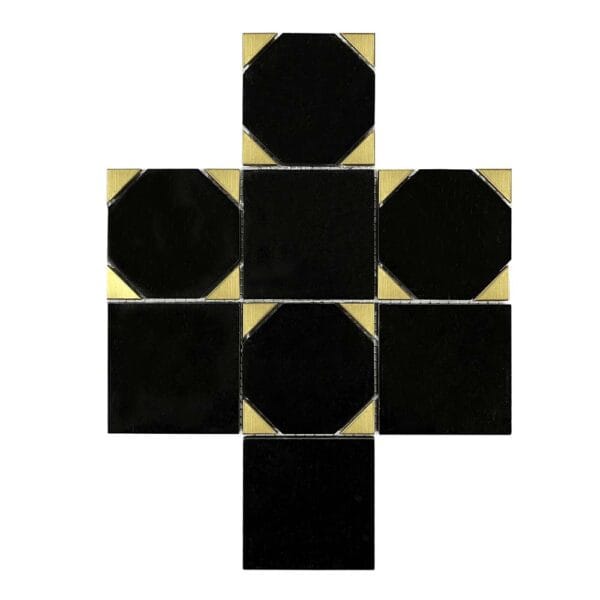Chinese Nero With Brass Mosaic Tile
