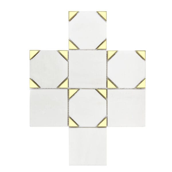Thassos With Brass Square Mosaic Tile