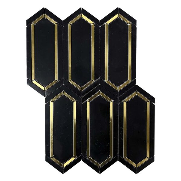 Nero Marquian & Brass Long Hexagonal Marble Mosaic
