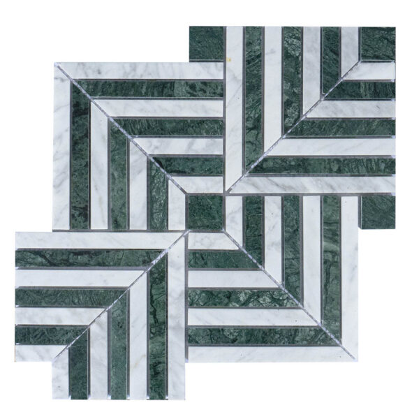 Carrara White With Indian Green Mosaic Tile