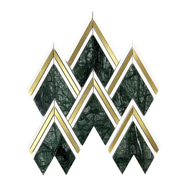 Indian Green & Thassos & Brass Chevron Marble Mosaic