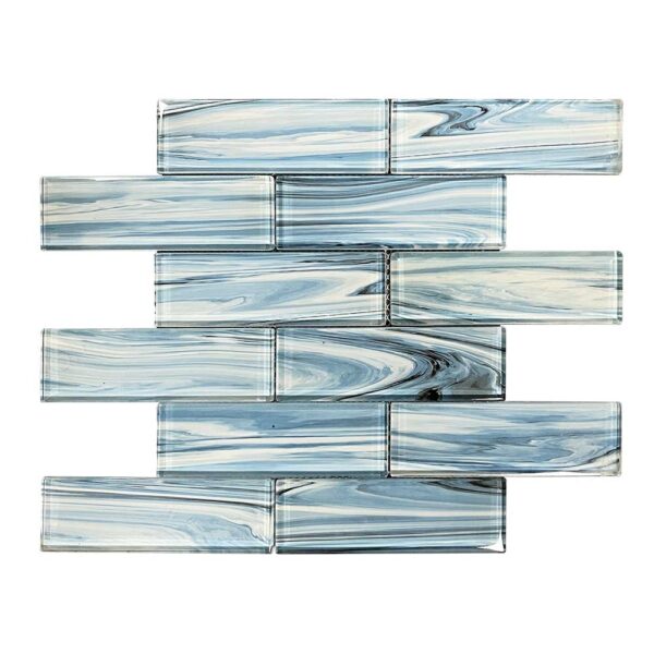 Light Blue Striped Gradient Glass Mosaic Tile