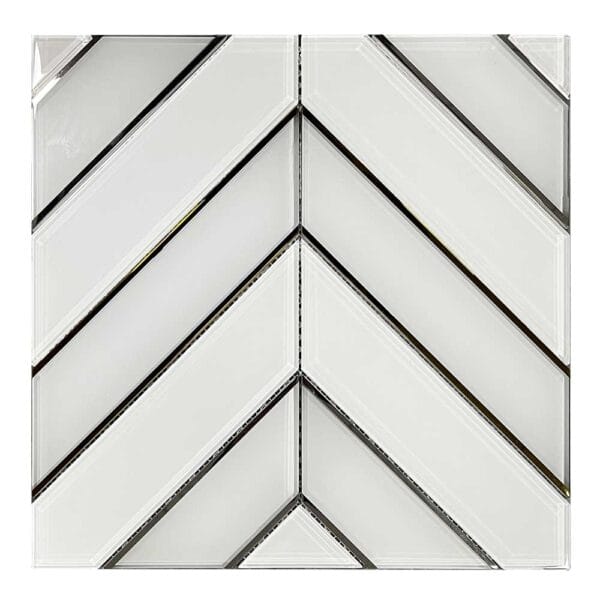 White Herringbone Electroplated Gold Edge Crystal Glass Mosaic Tile