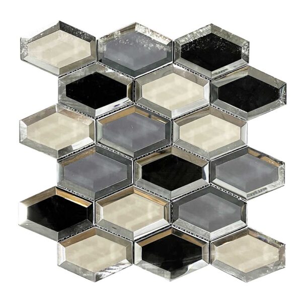 Long Hexagon Mixed Color Electroplated Beveled Crystal Glass Mosaic Tile